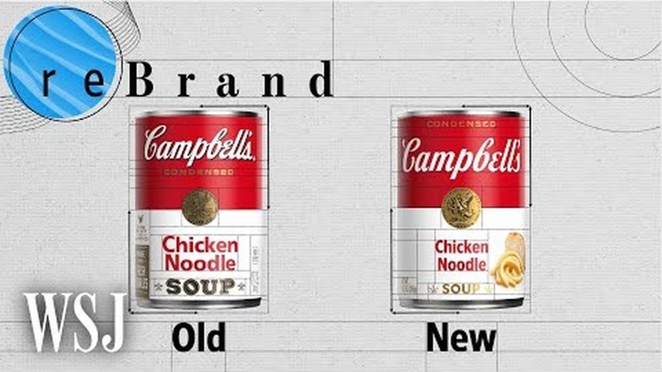 WSJ &ldquo;reBrand&rdquo; segment comparing Campbell's old and new soup can design.