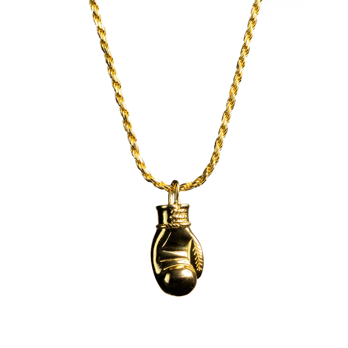 Gold boxing glove charm necklace, the official ROCKY product from Sylvester Stallone Shop.