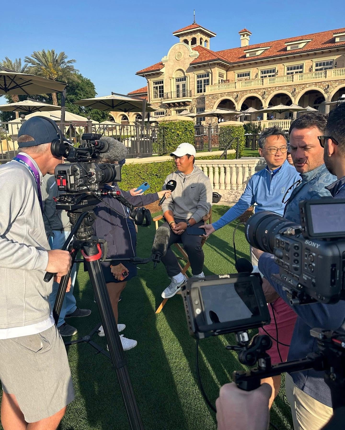 Interview setup during Full Swing production at the Players Championship.